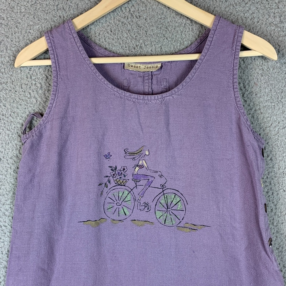 Sweet Jessie Overall Dress‎ Small Maxi Linen Painted Tank Bicycle Painted Artsy